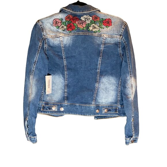 LulaRoe Harvey Blue Stonewashed Denim Jean Jacket Size XS Embroidery Rose - Picture 7 of 11